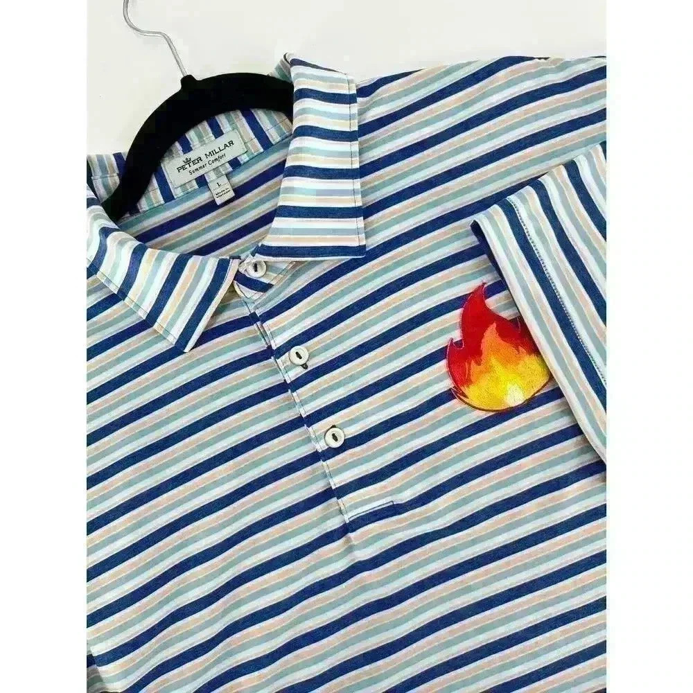 Peter Millar Summer Comfort Men's Short Sleeve Polo Shirt Sz Large Embroidered